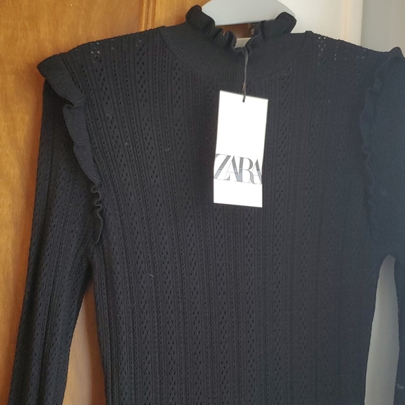 Zara Knit Long Skeevss A-line Black Dress Medim NEW WITH TAGS - Picture 8 of 9